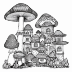Surreal Mushroom Mansion Coloring Pages for Adults 4