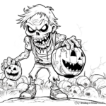 Terrifying Zombie Trick or Treat Coloring Pages 2
