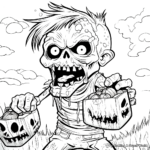 Terrifying Zombie Trick or Treat Coloring Pages 3