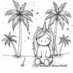 Tropical Kawaii Unicorn and Palm Trees Coloring Pages 1