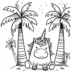 Tropical Kawaii Unicorn and Palm Trees Coloring Pages 2