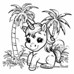 Tropical Kawaii Unicorn and Palm Trees Coloring Pages 4