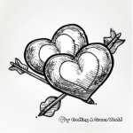 Two Hearts with Cupid Arrow Coloring Pages 1