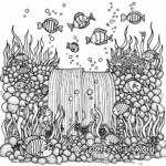 Underwater Life at Waterfall Coloring Pages 1