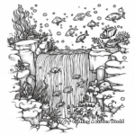 Underwater Life at Waterfall Coloring Pages 2