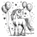Unicorn and Balloons Birthday Celebration Coloring Pages 1