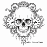 Victorian-style Skull Coloring Pages with Clocks and Cogs 1