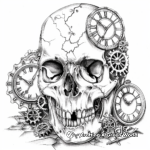 Victorian-style Skull Coloring Pages with Clocks and Cogs 2