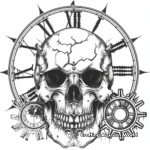 Victorian-style Skull Coloring Pages with Clocks and Cogs 4