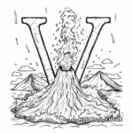 Volcano and Letter V Coloring Page 1
