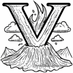 Volcano and Letter V Coloring Page 2