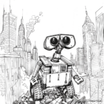Wall-E's Adventure: City-Scape Coloring Pages 2