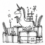 Whimsical Unicorn with Birthday Presents Coloring Pages 1