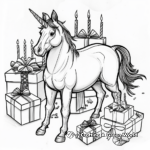 Whimsical Unicorn with Birthday Presents Coloring Pages 2