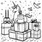 Whimsical Unicorn with Birthday Presents Coloring Pages 3