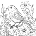 Whimsical Wren and Wildflower Coloring Pages 1