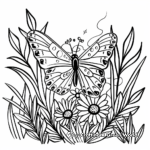 Yellow Butterfly in the Garden Coloring Pages 2