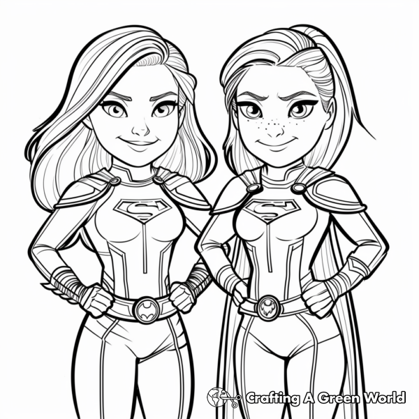 Action-Packed Superhero Sisters Coloring Pages 1