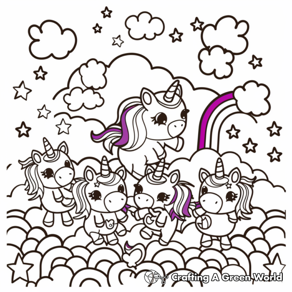 Adorable Purple Rainbow Unicorn Friends Coloring Pages 1