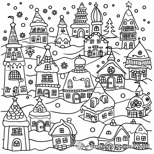 Christmas Village Coloring Pages - Free &amp; Printable!