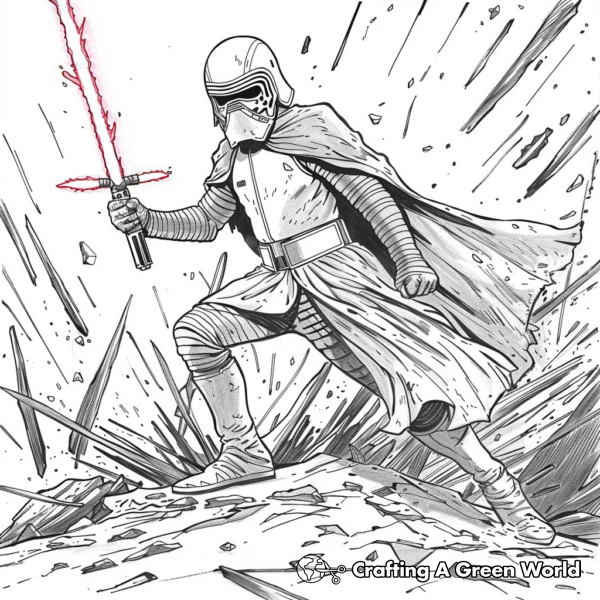 Dynamic Kylo Ren in Combat Coloring Pages 1