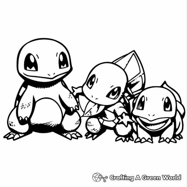 Dynamic Trio Bulbasaur, Charmander, Squirtle Coloring Pages 1