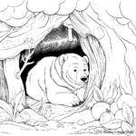 Páginas para colorear de un oso hibernando en la guarida 1