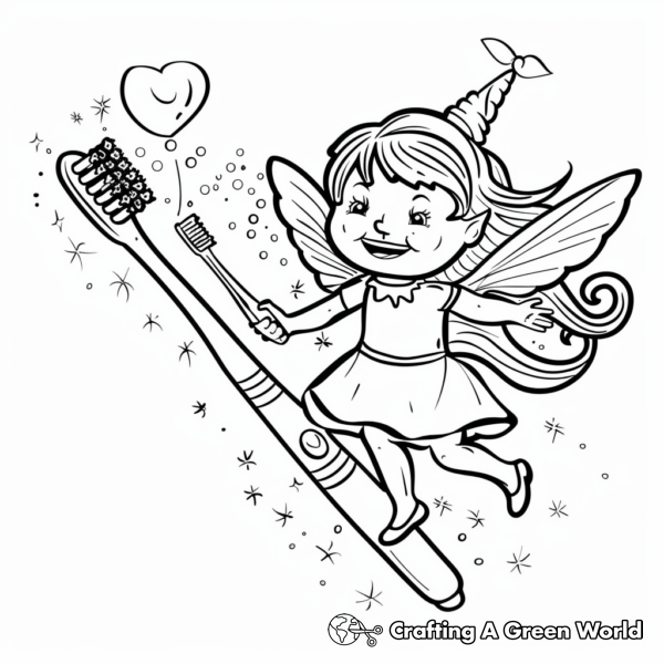 Magical Tooth Fairy and Toothbrush Coloring Pages 1