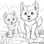 Playful Grey Wolf Cubs Coloring Pages 1