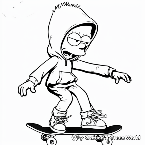 Skateboarding Hood Bart Simpson Coloring Pages 1