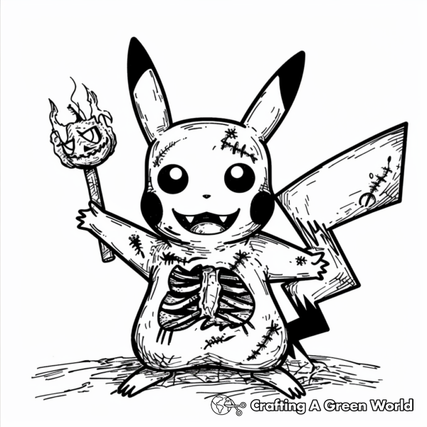 Spooky Pikachu Halloween Coloring Pages 1