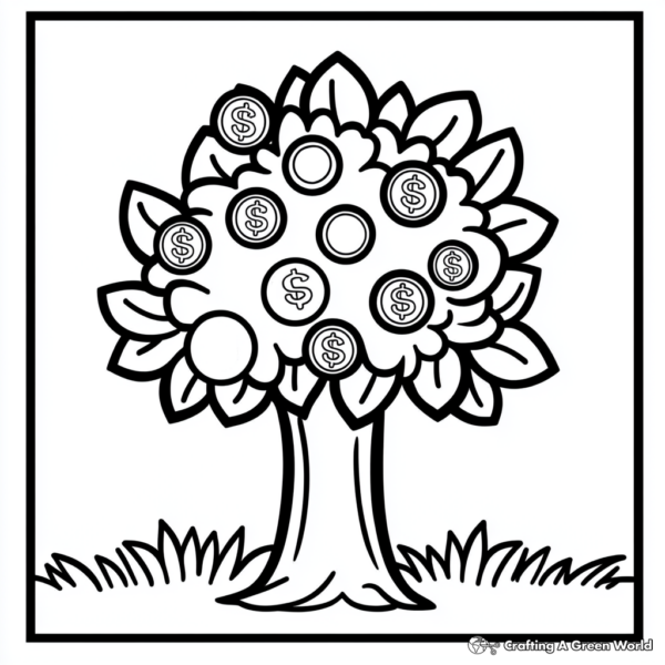 Coin Tree Colour In Gold Coin Coloring Pages - Free & Printable!